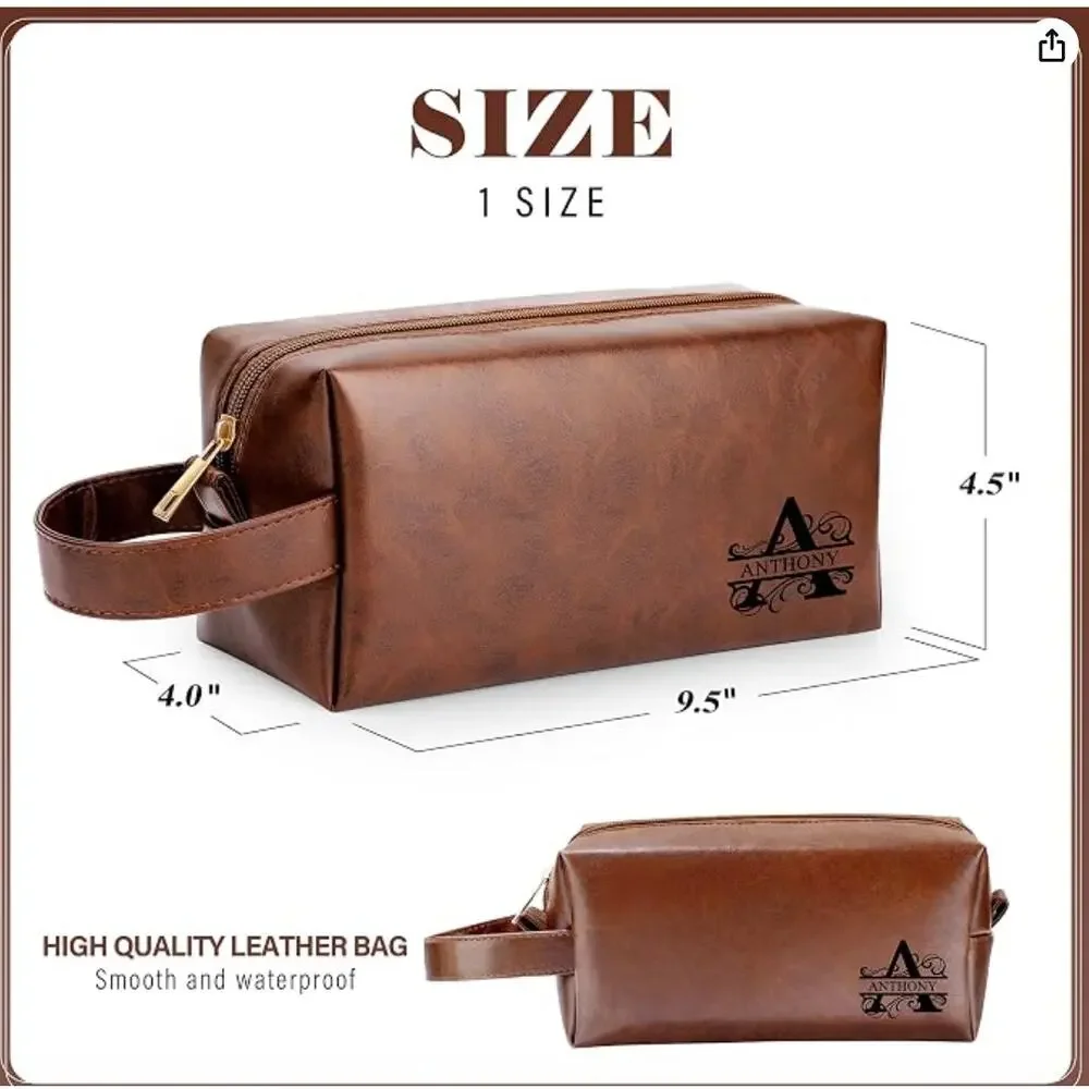 Toiletry Bag for Men, Justin Name, Justin Gift, Shave Bag- Brown
